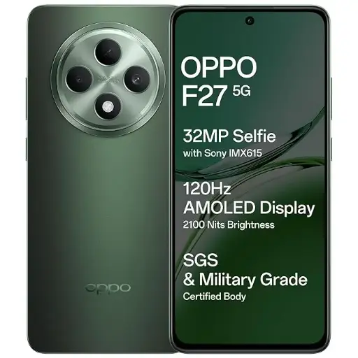 OPPO F27 5G (Emerald Green, 8GB RAM, 128GB Storage) | 6.67" FHD+ AMOLED Display|32MP Sony IMX615 Selfie Camera |AI Portrait Expert| 45W SUPERVOOC| with No Cost EMI