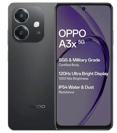 OPPO A3X 5G (Sparkle Black, 4GB RAM, 128GB Storage)|6.67” HD+ 120Hz Refresh Rate Screen | 45W SUPERVOOC